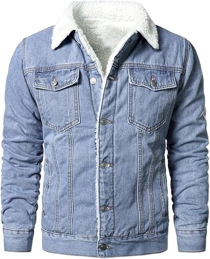 Men's Western Trucker Dark Blue Faux Fur Collar Hip Hop