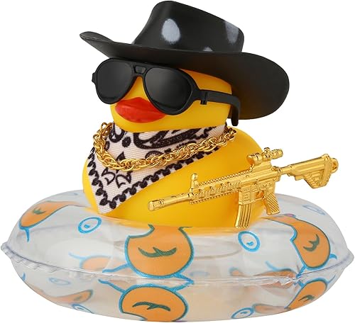 Decoración de pato de goma para tablero de automóvil, accesorios con mini sombrero de sol, collar de anillo de natación y lentes de sol, sombrero de