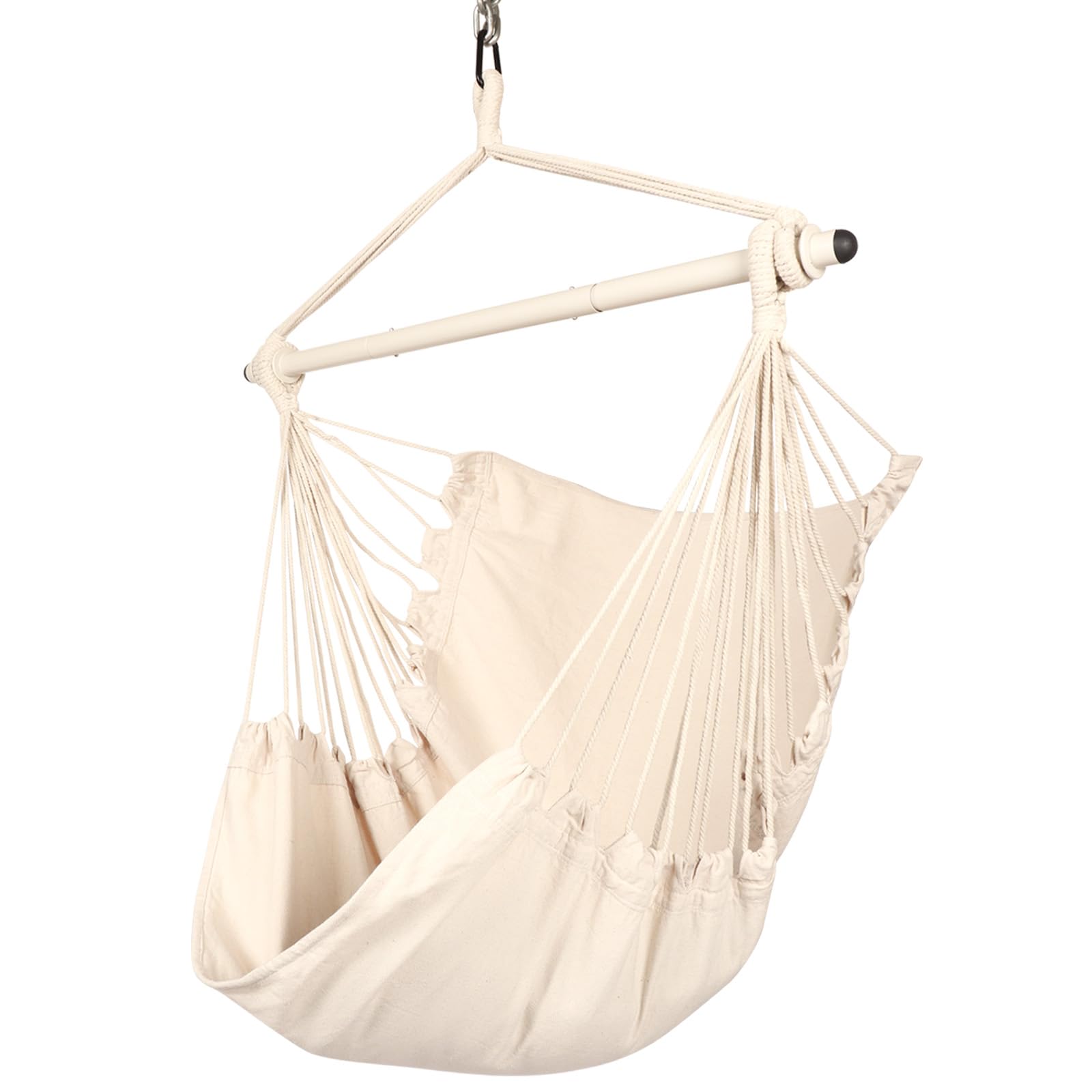 Highwild Hanging Rope Hammock Chair Swing Seat for Any Indoor or Outdoor Spaces - 500 lbs Weight Capacity (Beige)
