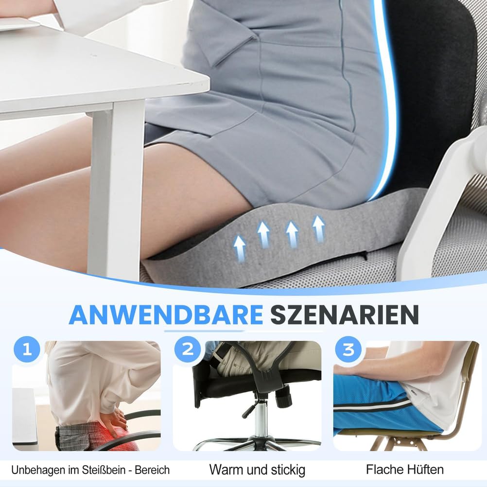 Cojín de espuma viscoelástica para respaldo y asiento con soporte lumbar, tela antideslizante para coche y silla de oficina, comodidad ergonómica, color gris claro