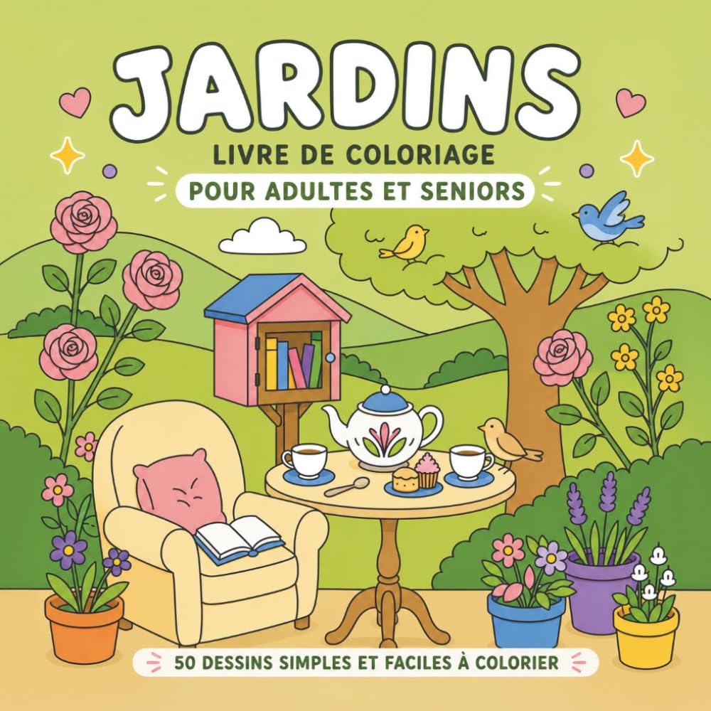 Jardins: Livre de coloriage pour adultes et seniors 50 dessins simples et faciles à colorier (collection fleurie)
