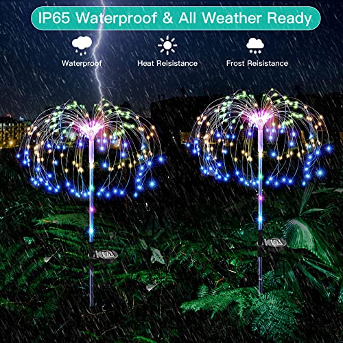 ZVO Luz Solar Fuegos Artificiales, 2pcs 120 LED Luces Solares al Aire Libre, 2 Modos Lámparas Solares Impermeable Decoración Solar Exterior para Camino de Jardin Patio Balcón (Multicolor) - imagen 3