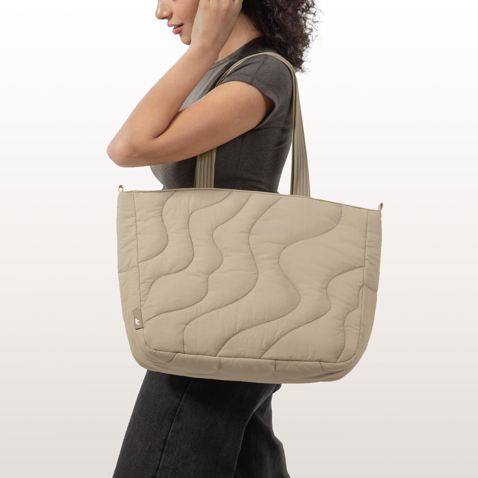 tomtoc Bolso Mujer Grande, 10L Puffer Tote Bag para MacBook 13-14 Pulgadas, Ligero de Hombro y de Mano, Bolsa con Portátil Ordenador para Universidad, Shoppers, Compras, Trabajo, Viajes y Uso Diario