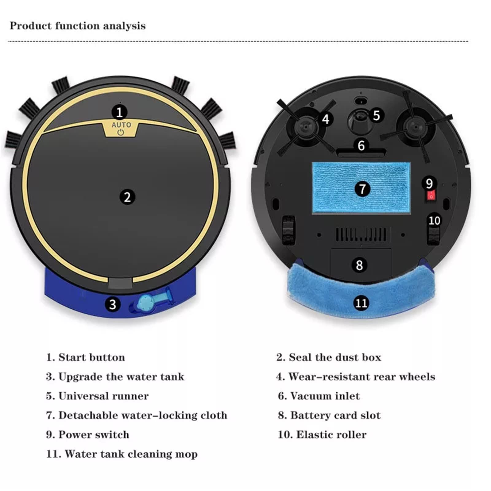 Robot Aspirapolvere Robot Aspirapolvere Wireless Mop Spazzare Pulizia Pavimento Casa Telecomando Smart Dry Wet (Schwarz)