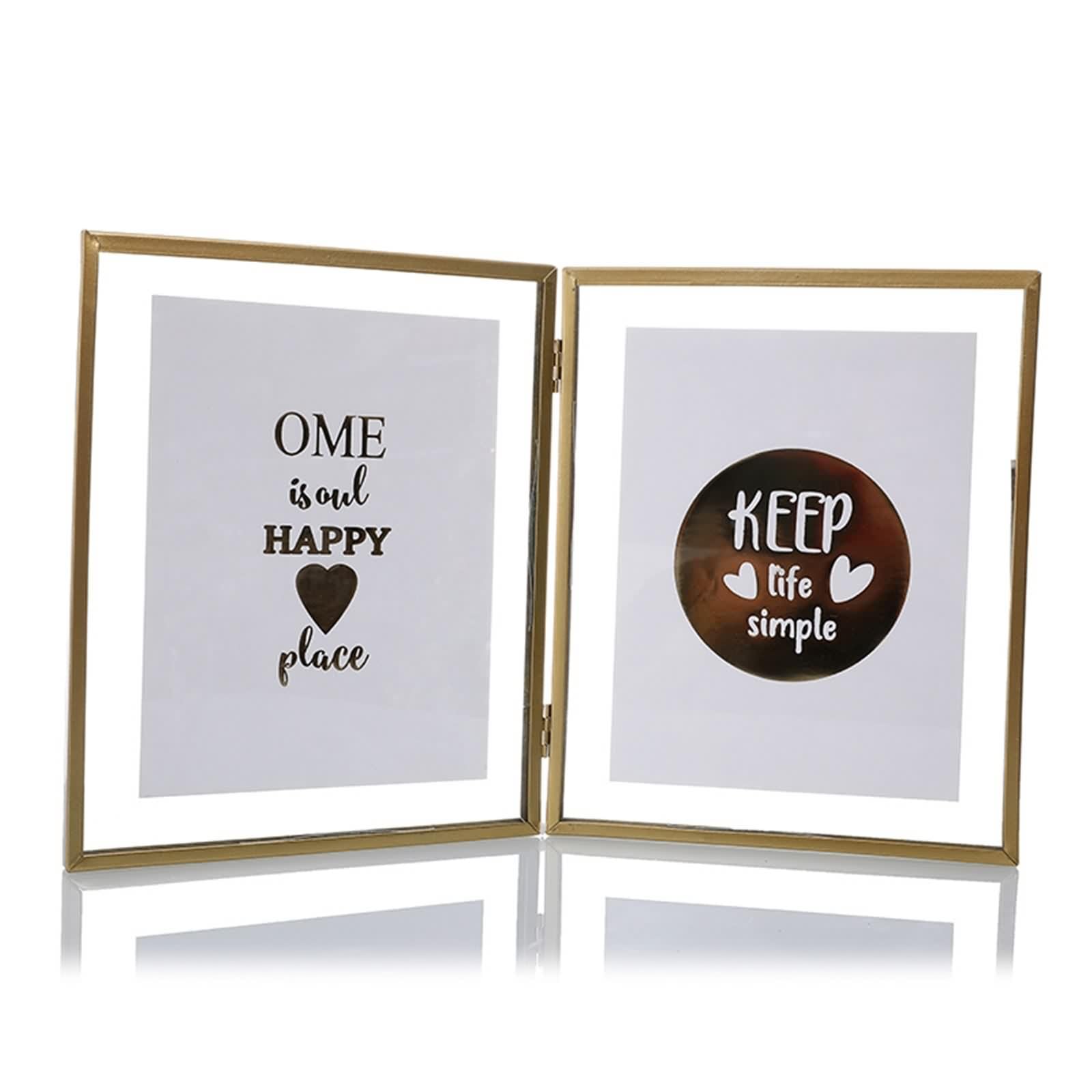 Fotorahmen 15X20, Picture Frame Gold Rechteck Doppelte Öffnungsfaltung Eisen Glas Vertikal für Tischplatte Schlafzimmer Dekoration