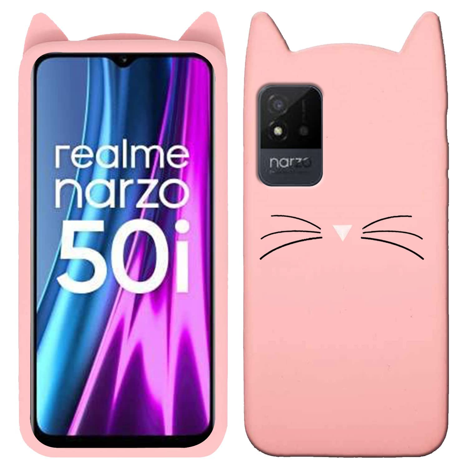 COVERBLACK Coloured 3D Cat Soft Silicone Girls Back Case Cover for Realme Narzo 50i - Baby Pink (B0CW6FL2N5) Amazon Price History, Amazon Price Tracker