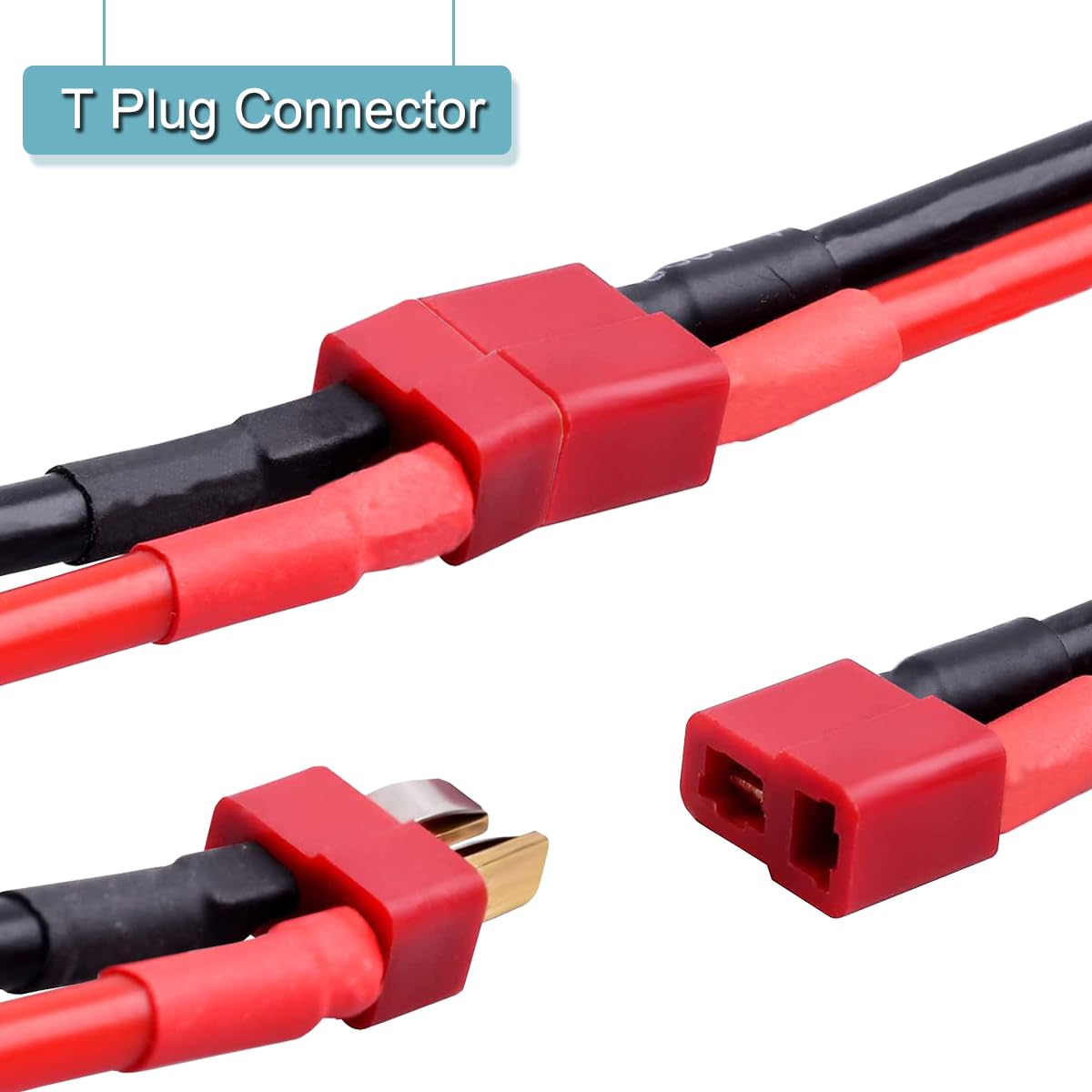2 pary wtyczek T na wtyczkę EC5/gniazdo, adapter EC5 na wtyk T, 12 G, kabel 5 cm, do ładowarki akumulatorów RC-Lipo, samochód RC