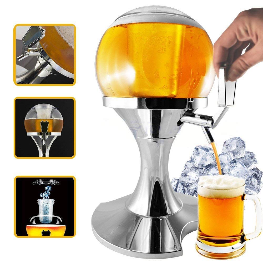 Alfilador de cerveza esférico con compartimento para hielo de 3,5 litros, infusión de cerveza y otras bebidas, mantiene líquidos frescos, dispensador refrigerador de bebidas y cerveza