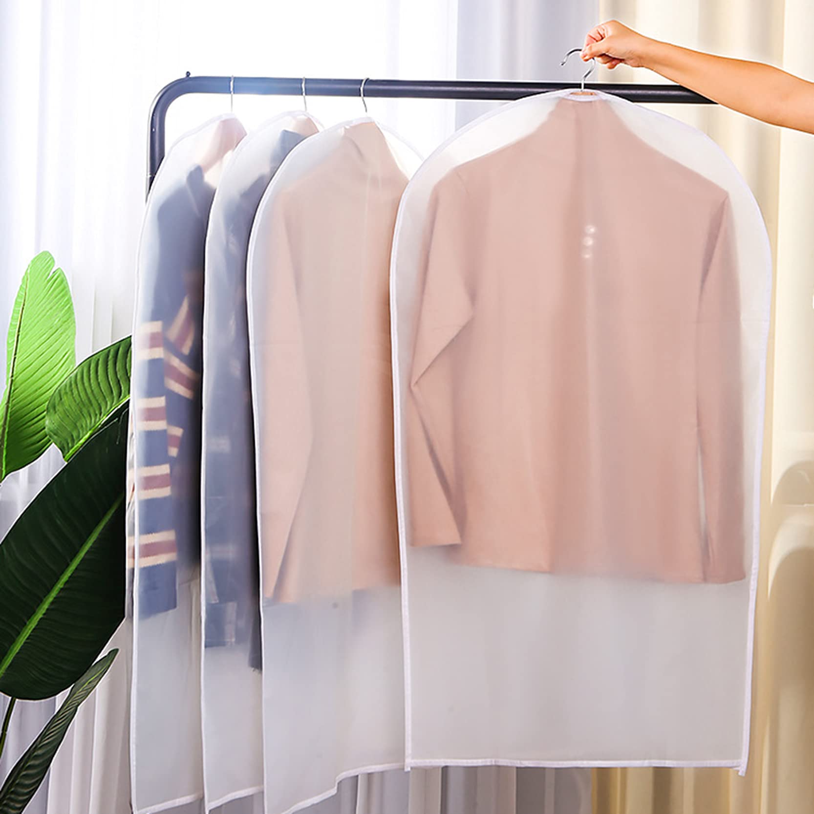 Fundas para Ropa con Cremallera,Fundas para Ropa Translúcidas A Prueba De Polilllillas, Paquete De 10,Bolsa De Ropa Lavable A Prueba De Polvo para Almacenamiento En El Armario,White-60x120cm