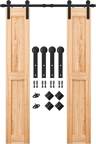 Miniatura 1 de SMARTSTANDARD Kit de herrajes para puerta corrediza de granero de doble puerta resistente de 14 pies, suave y silencioso, fácil de instalar, incluye