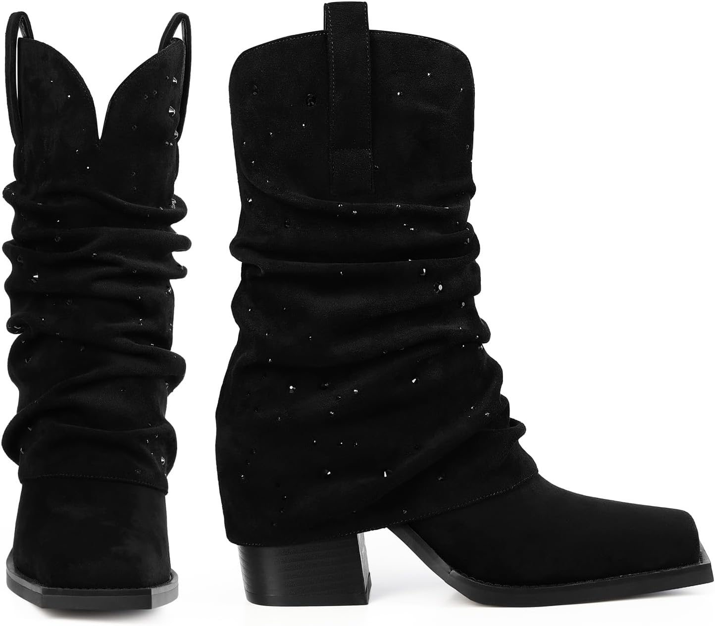 Cowboy Boots for Women Cowgirl Mid Calf Square Toe Fold Over Chunky... - Picture 43 of 56