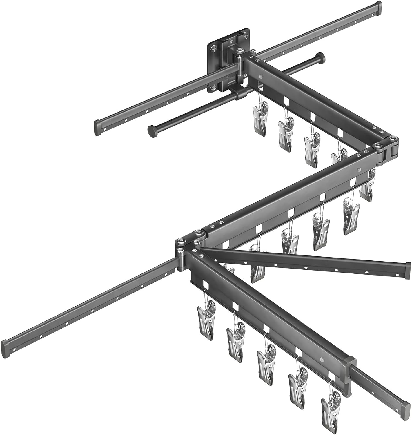 Clothes Drying Rack,2025 New Upgraded Laundry Drying Rack, Sturdy Clothes Drying Rack Wall Mounted,with Additional 4 Branches and 20 Clips,Collapsible,Retractable,Ideal for Patio,Laundry