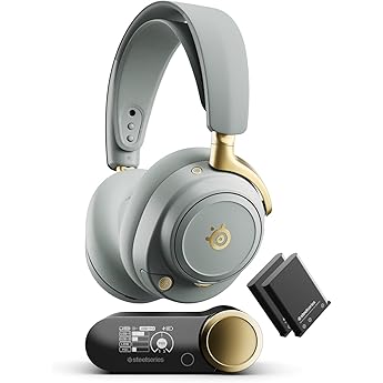 SteelSeries Arctis Nova Elite - Sage & Gold - Hi-Res Wireless Headset - 96KHz/24Bit - Carbon Fiber - ANC - AI Noise Cancelling - App - 2.4GHz + BT - Multi-Source Mix - OmniPlay PC+PS+Xbox