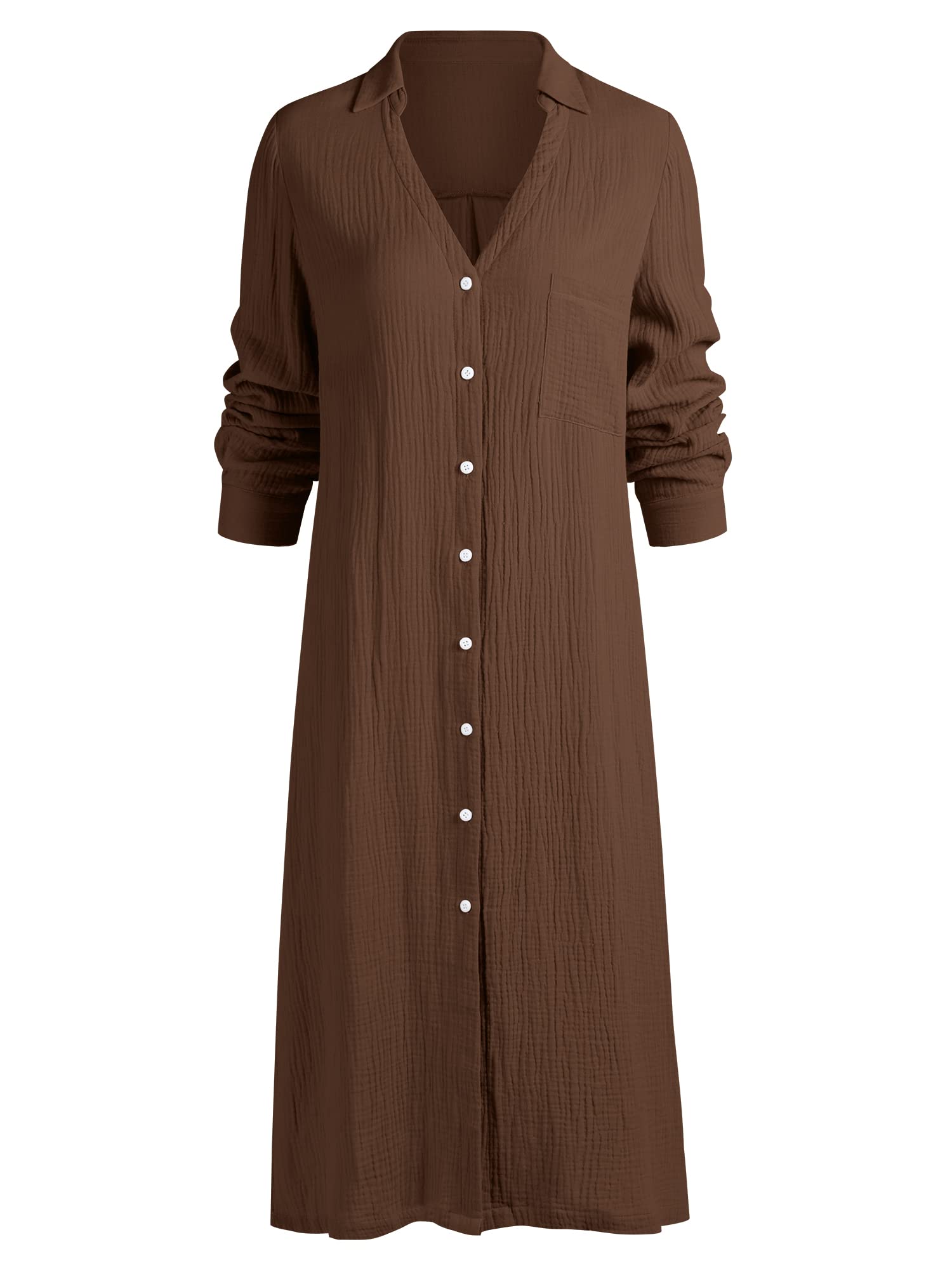 ZAFULWomens Casual Swimwear Cover Ups Long Sleeve Button Down Blouse V Neck Midi Dress Slit Kimonos Cardigans