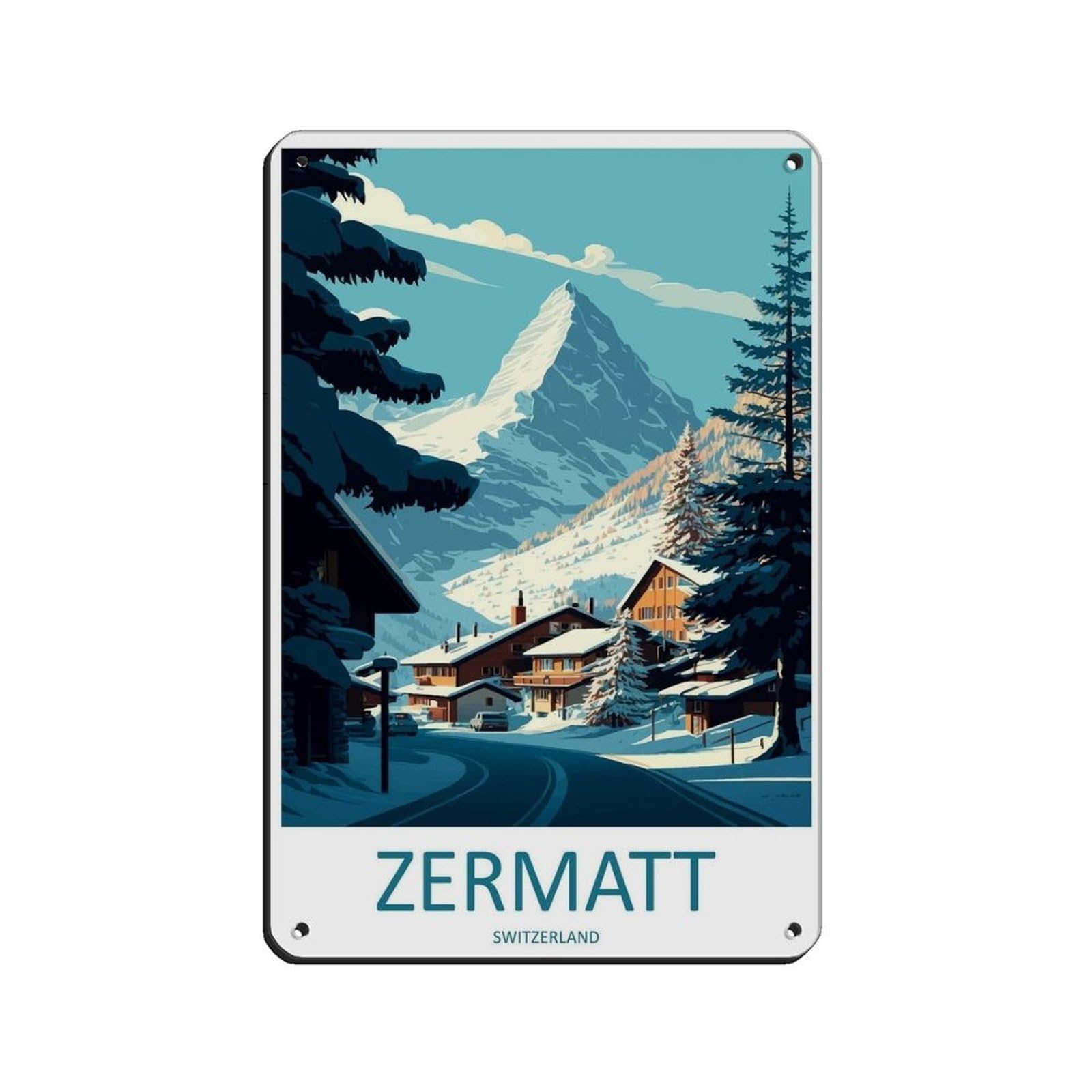 Zermatt Travel Art Ski Art Lover Gift (2) Tin Sign Vintage Metal Pub Club Cafe Bar Home Wall Art Decoration Poster Retro 8x12inch(20x30cm)