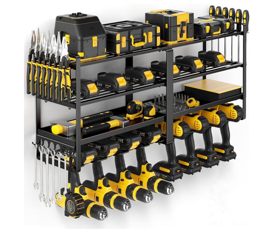 feinidier Garage storage system, power tool storage cart, heavy-duty power tool organizer, power tool rack. Load capacity of 150 pounds, black anti-rust, with 8 hooks.