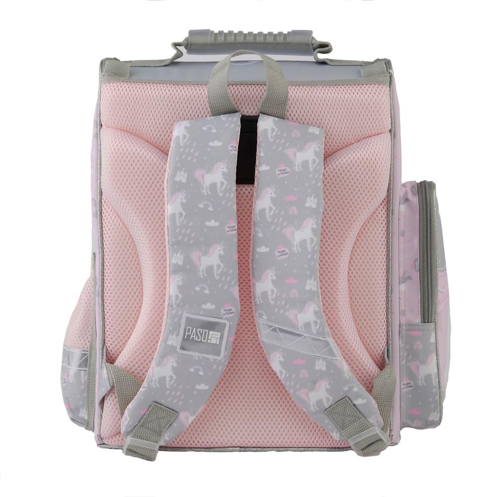 Goldkids - Schulranzen für Mädchen, 4er-Set - Schul-Rucksack für Kinder mit Federmäppchen - Schuhbeutel und Hausaufgabenheft - Einhorn Motiv - 1-3 Klasse