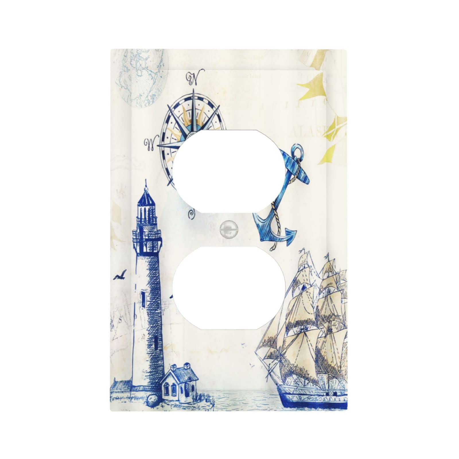 Spshian Outlet Covers Nautical Sailboat Lighthouse Compass Anchor 1 Gang Duplex Light Switch Cover Decorative Single Wall Plate Rustic Receptacle