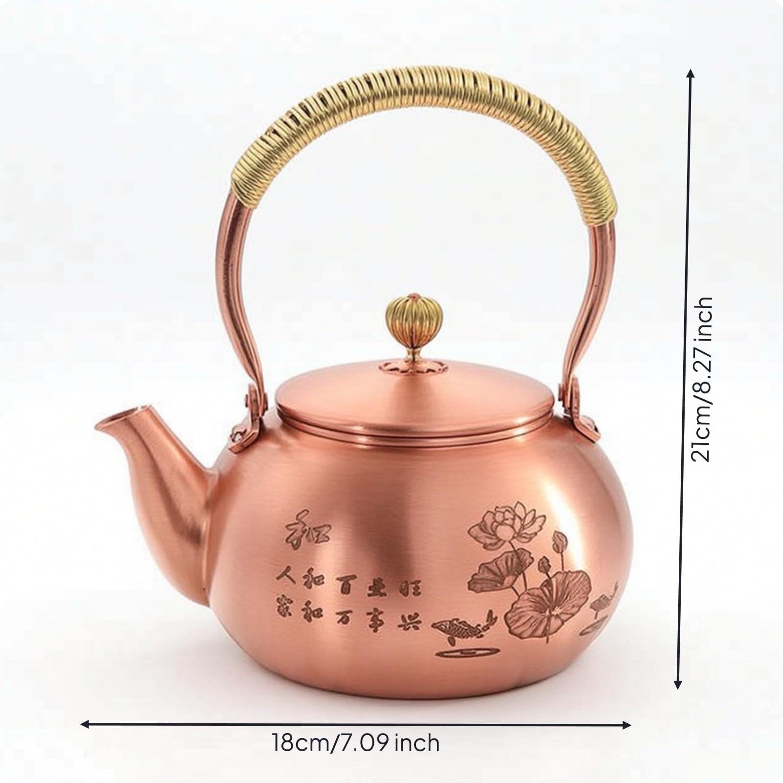 Tetera con Asa Tetera Cobre Portátil Menaje para Aficionados l Té Té, 1200ml, Flor De Loto