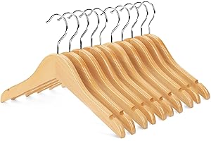 Nature Smile Baby Hangers - 10 Pack Wooden Hangers with Notches and Anti-Rust Chrome Hook