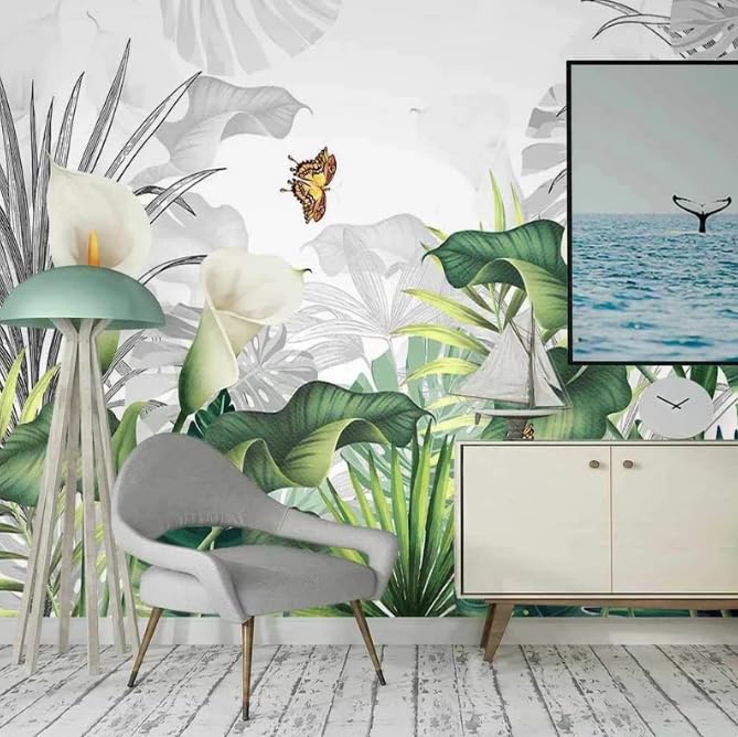Papier peint panoramique feuilles tropicales arums calla lily mural salon chambre 250x175