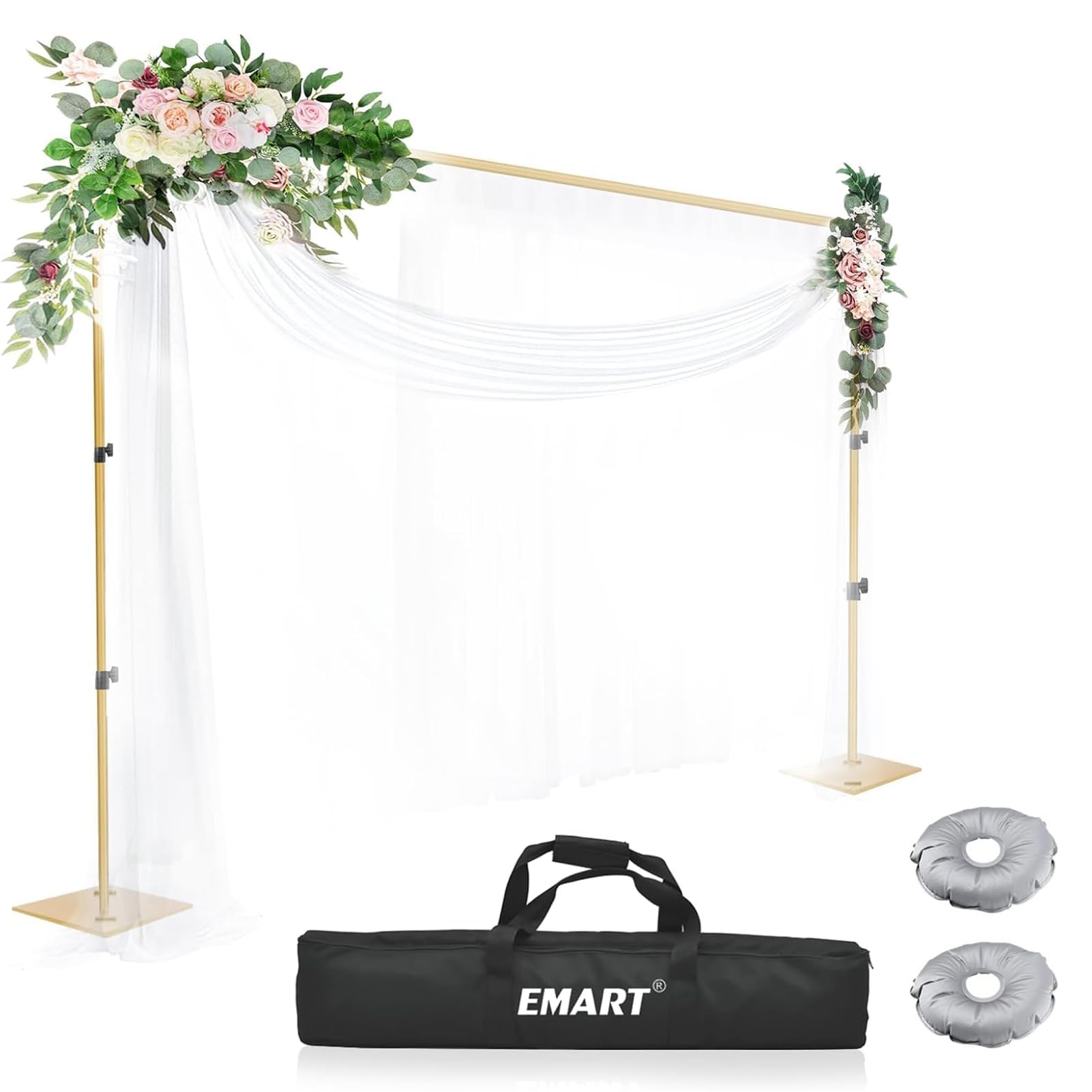 EMART Heavy Duty Backdrop Stand, 6.5x10ft/ 2x3m Adjustable Background Support System Kit with Steel Base for Photography, Photo Video Studio, Parties, Wedding - Gold