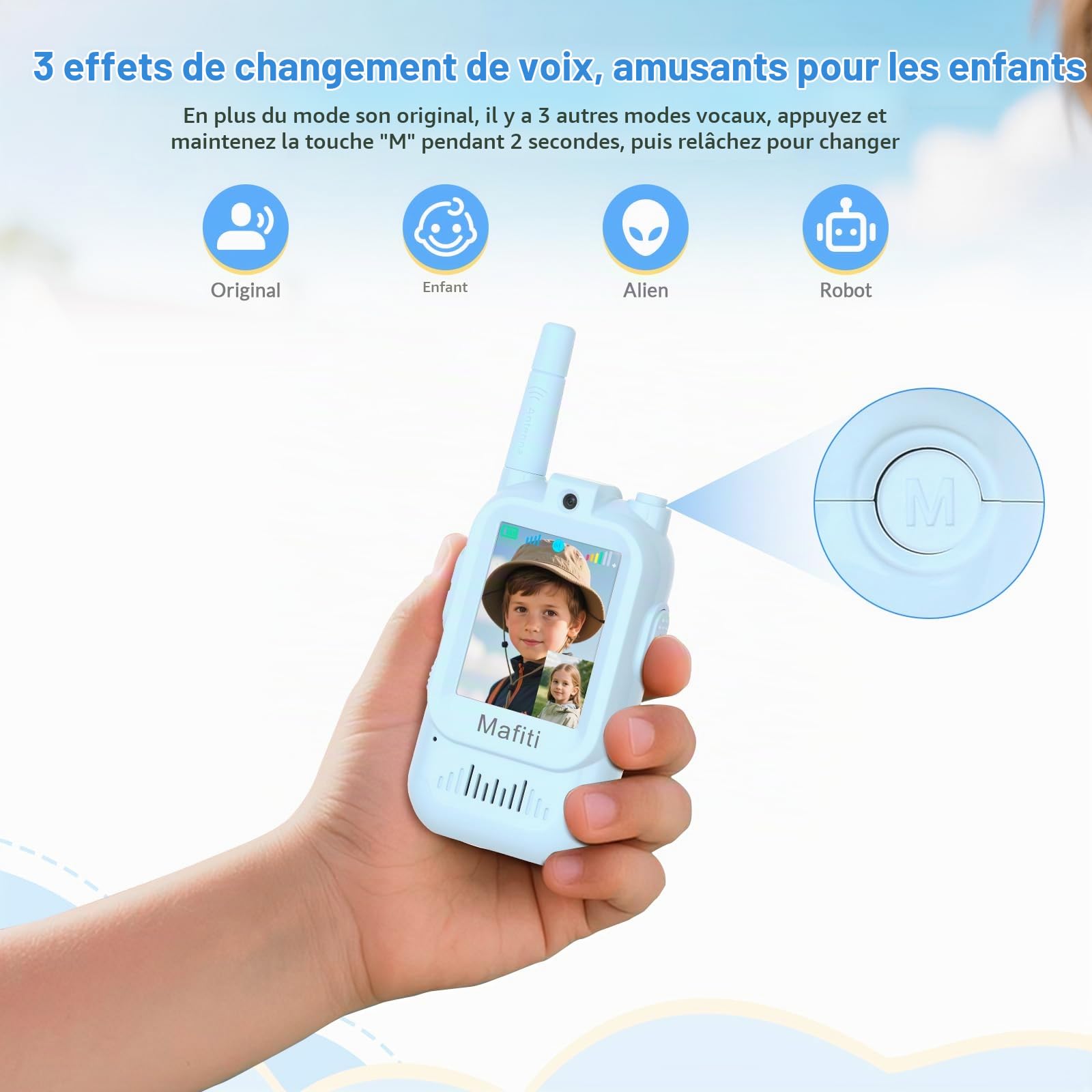 Talkies-Walkies vidéo pour Enfants, Lot de 2, avec Cordon, Bleu + Bleu