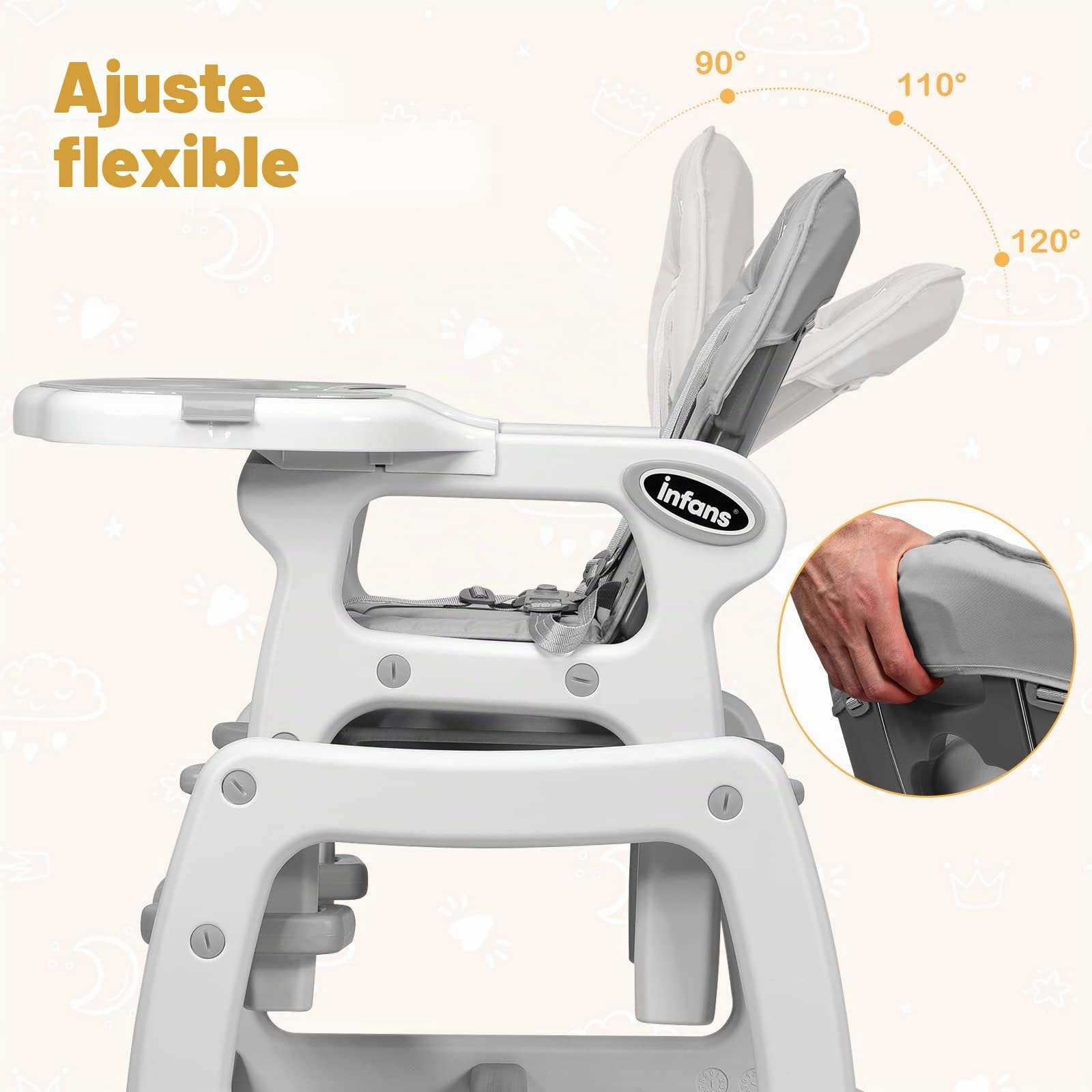 GOPLUS 5 en 1 Trona de Bebé para 6-72 Meses, Carga 20 kg, Trona Comedor Portatil para Niños con Respaldo Ajustable de 3 Niveles, 2 bandejas extraíbles, Rueda universal con Freno (Gris)