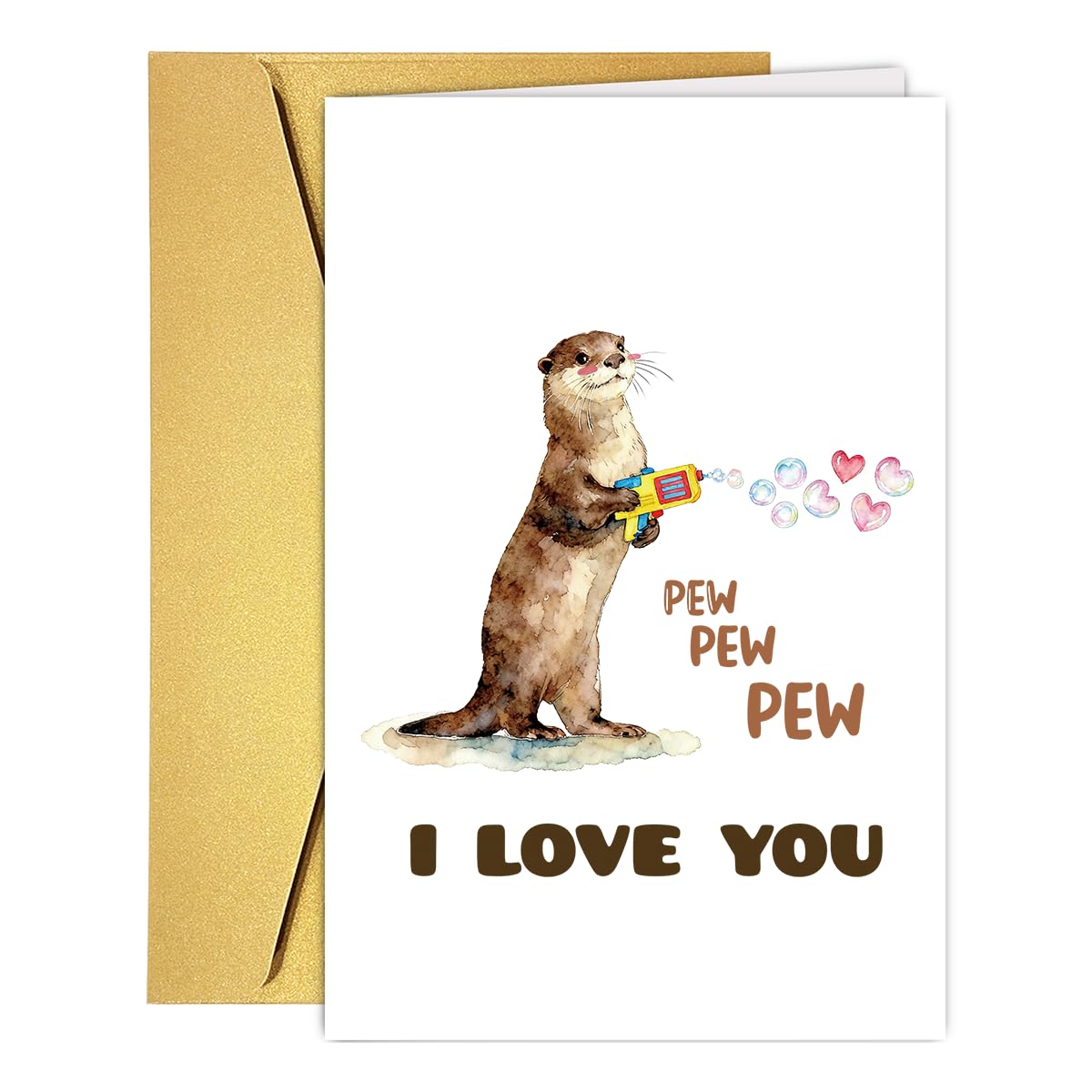 Funny Dart War Otter Valentine's Day Card for Him Her, Cute Valentines Day&Anniversary Card for Husband Wife Boyfriend Girlfriend Partner - Pew Pew Pew I Love You