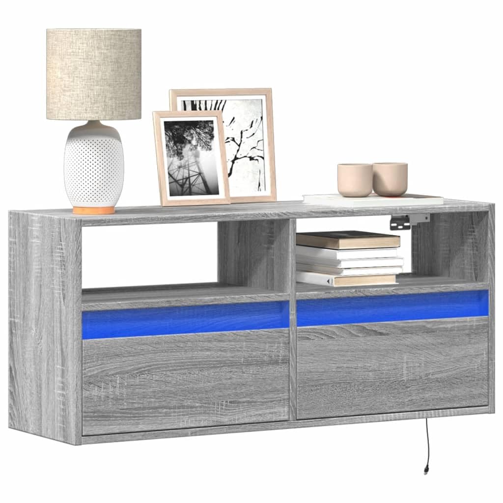 vidaXL Mobile TV a Parete con Luci LED Grigio Sonoma 100x31x45 cm