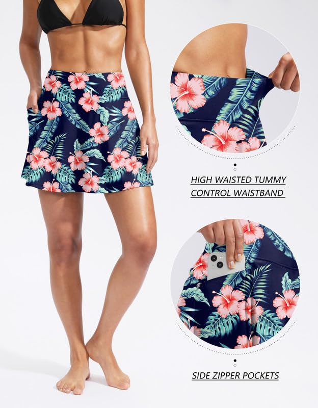 Image of Kayrth Women's High Waisted Swim Skirt with Zipper Pockets Tummy Control Bathing Suit Swimsuit Tankini Bottoms