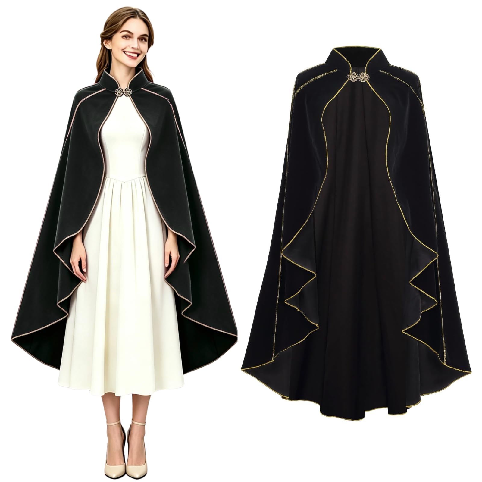 maxToonrain Medieval Costume Women,Women's Black Capes Renaissance Velvet Hooded Cloaks Halloween World Book Day Costumes Fancy Dress for Womens(Black,130 CM) — image 1