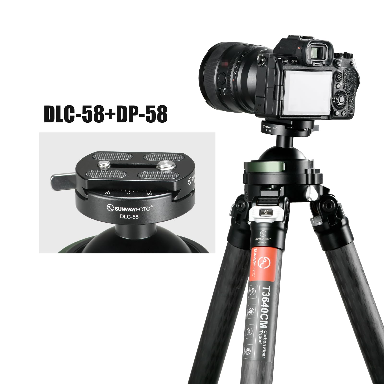 SUNWAYFOTO 58 mm Discal-Hebelklemme und Arca Swiss-Plattensatz, mit 1/4-20- und 3/8-16-Schrauben (DLC-58+DP-58)