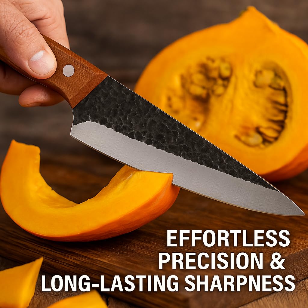 Machado Utility Knife | Hammered Stainless Steel Kitchen Knife with Wooden Handle | Sharp Multipurpose Knife for Cutting, Slicing & Chopping | Professional Chef & Home Use 2