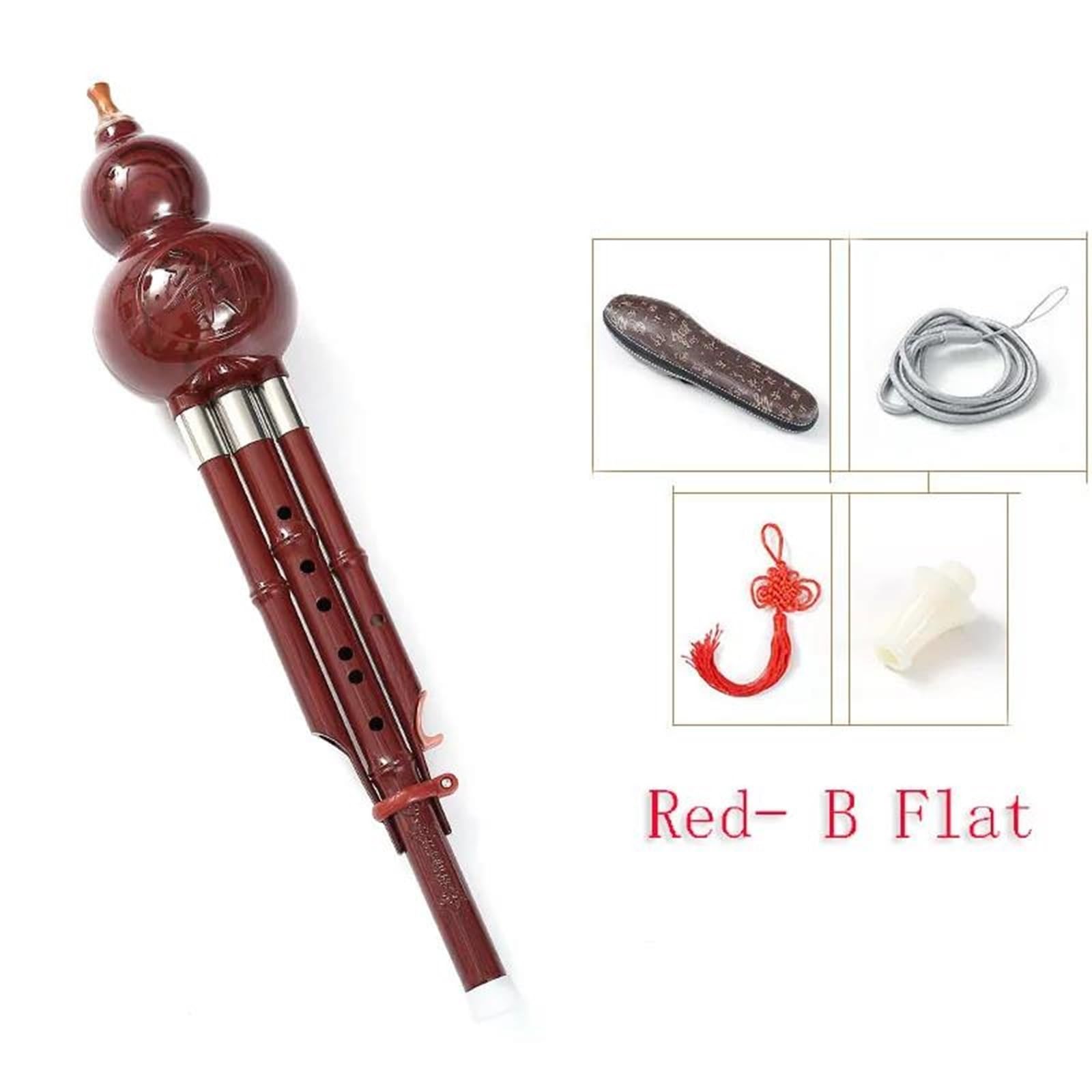 Instrumento De Flauta Hulusi Flauta De Cucurbitáceas Instrumento Musical Étnico Chino Hecho A Mano Llave Hulusi C/bb De Bambú Con Estuche Para Principiantes De Música(Red,B)