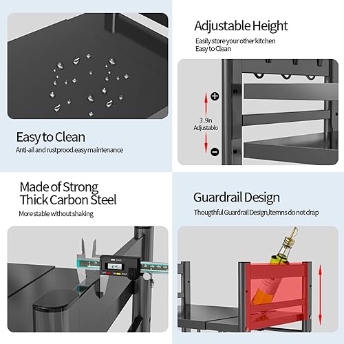 Miniatura 4 de LFGKeng Estante para horno de microondas, estante ajustable de acero al carbono de doble capa, estante para tostadora, soporte resistente,