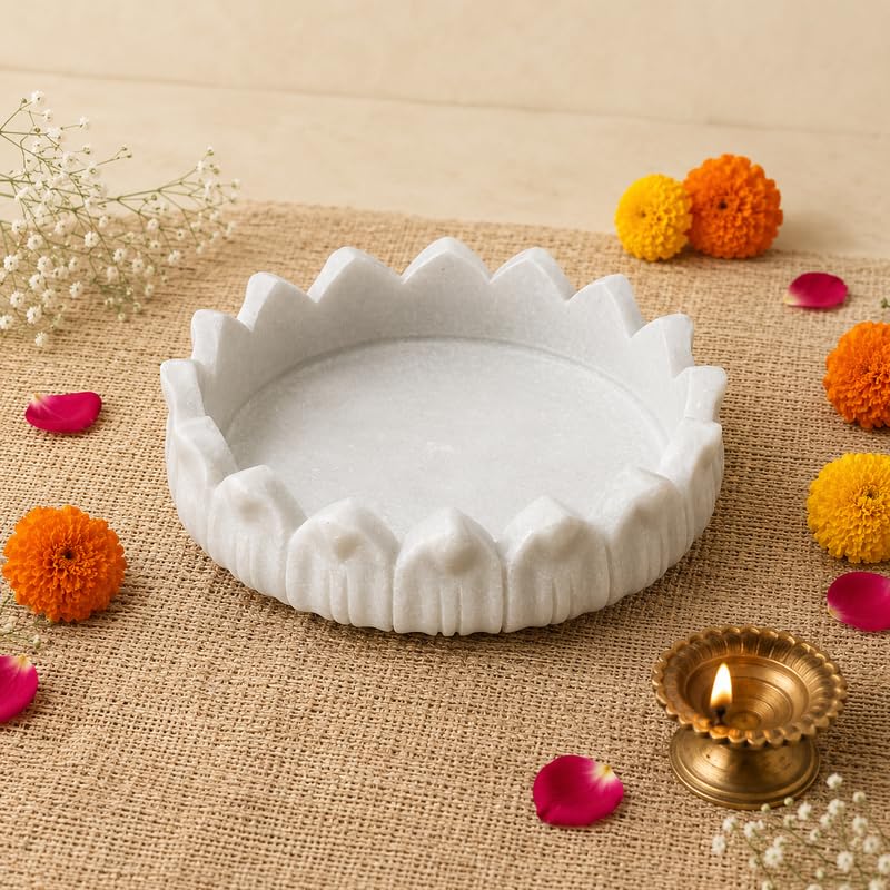 Image of Marble Urli Bowl for Home Decor | Handcrafted Floating Bowl, Decorative Centerpiece for Living Room Table, Luxury Stone Urli Dish, Pooja Decor & Festive Gift Item (Padma /12 Inch)