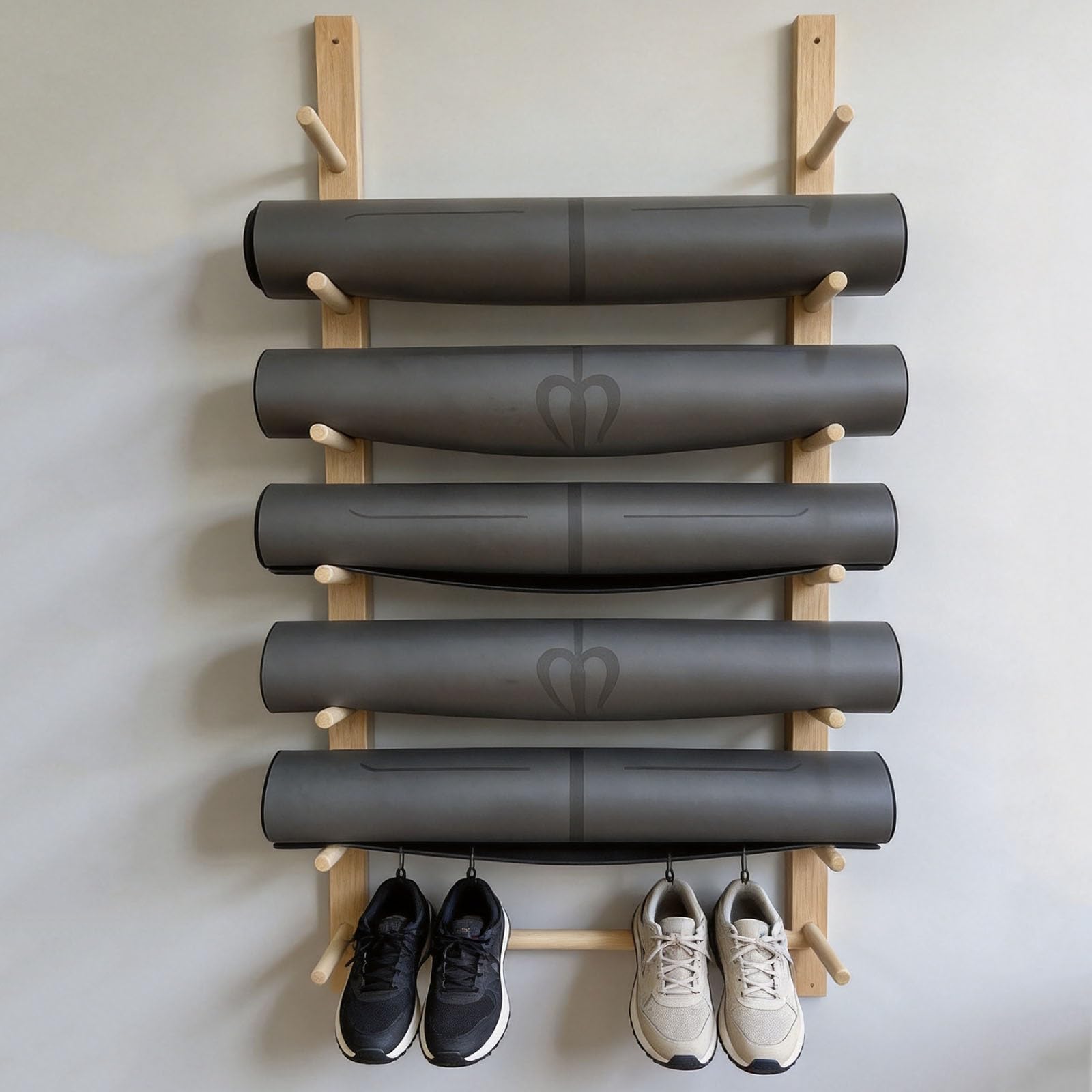 Support de tapis de yoga en bois noble, rangement mural haut de gamme