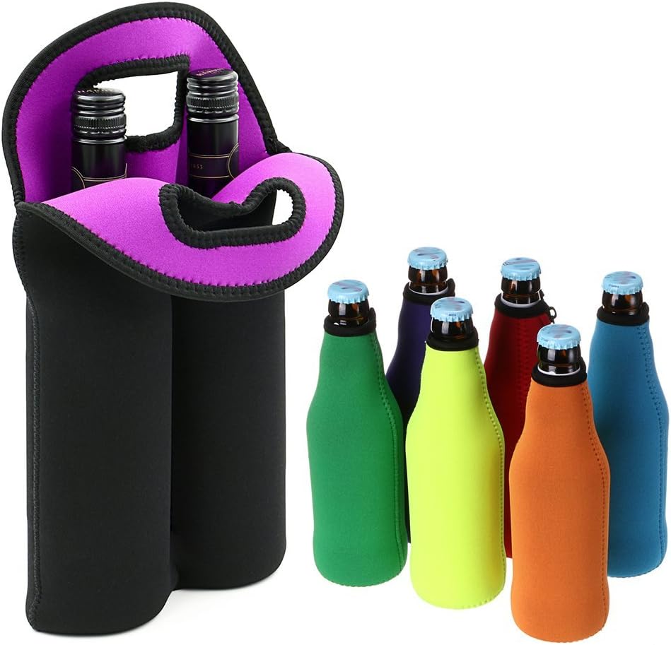 Hipiwe 2Bottle Insulators Neoprene Wine Bottle Carrier