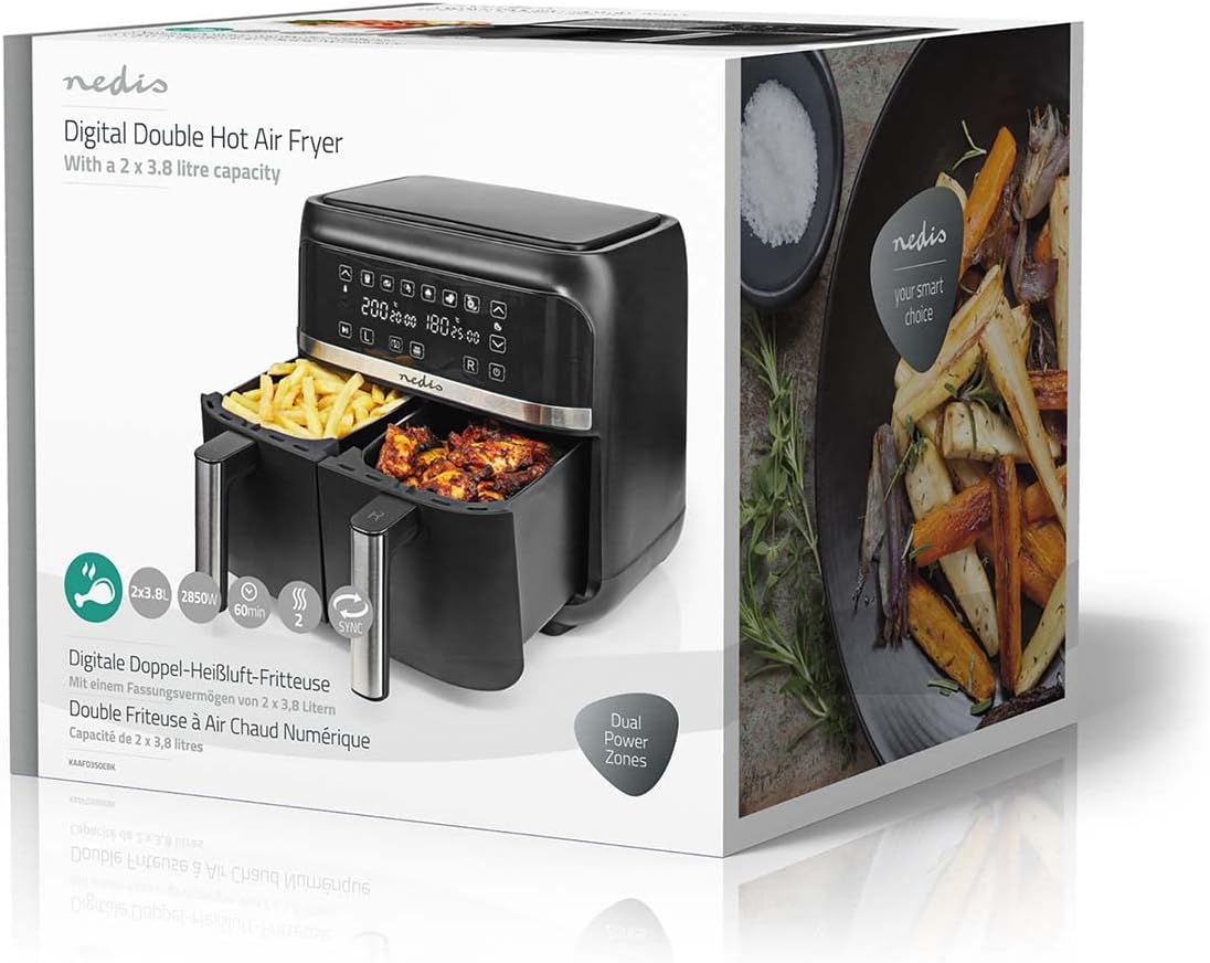 NEDIS KAAFD350EBK - Friggitrice ad aria calda, 2 x 3,8 l, timer: 60 min, digitale, nero NEDIS KAAFD350EBK - Friggitrice ad aria calda, 2 x 3,8 l, timer: 60 min, digitale, nero