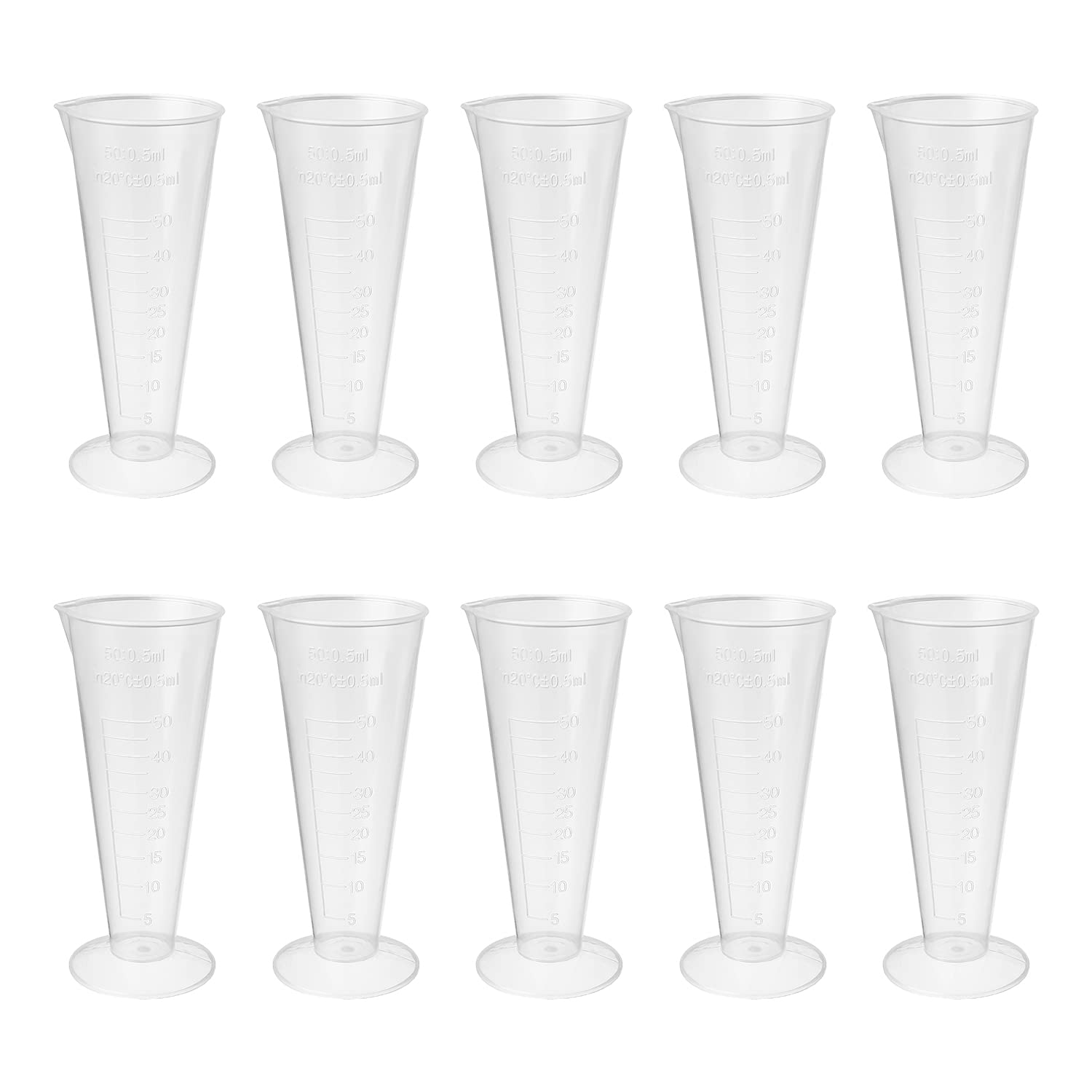 Othmro 50ml Measuring Cup Plastic, 10pcs Conical Measuring Jugs Transparent Graduated Beaker for Baking Cooking Lab Measure Tool — image 1