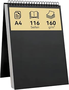 XiaoLidm A4 Sketchbook 58 Sheets/116 Pages Hardcover Drawing Pad 160 g/m² Thick Paper Sketch Pad A4 Spiral Bound Sketchbook Drawing Paper - Ideal for Pencil Charcoal Pastel