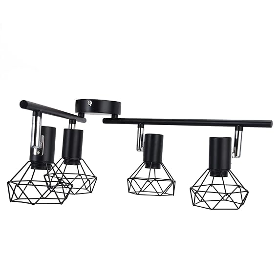 Lamp Base, Wrought Iron Lamp Holder Ceiling Spotlight Fixture 4 Head Design E14 85-265V with Hollow Lampshade for Cafes for Exhibition Halls for Museums