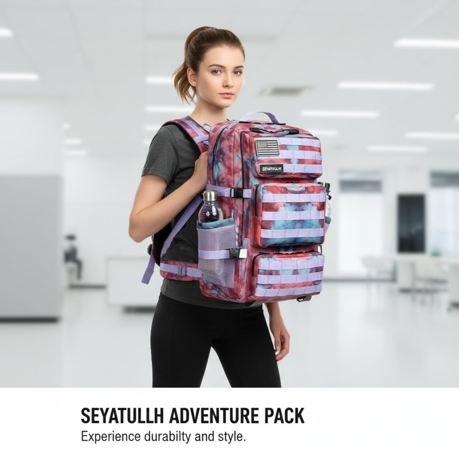 Mochila Táctica Militar Mochila 55L del Ejército Bolsa de Asalto Molle Mochila de Senderismo (Camuflaje nebulosa)
