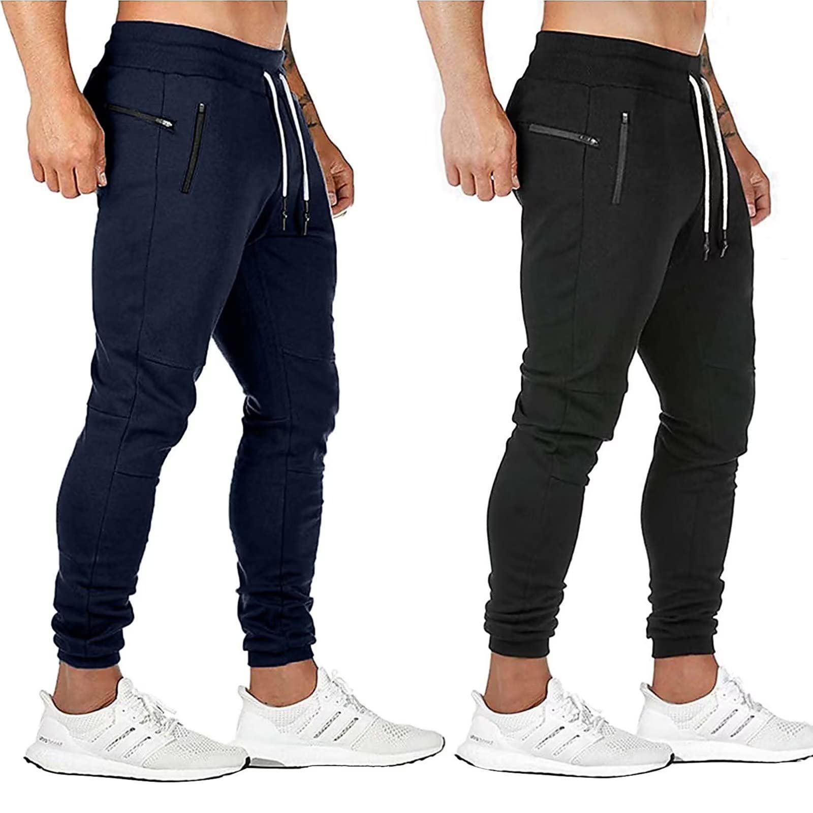 Rivccku Mens Joggers Slim Fit Jogging Bottoms 2 Pack Zip Pockets Sweatpants Tracksuit Causal Gym Bottoms Workout Athletic Running Activewear Trousers