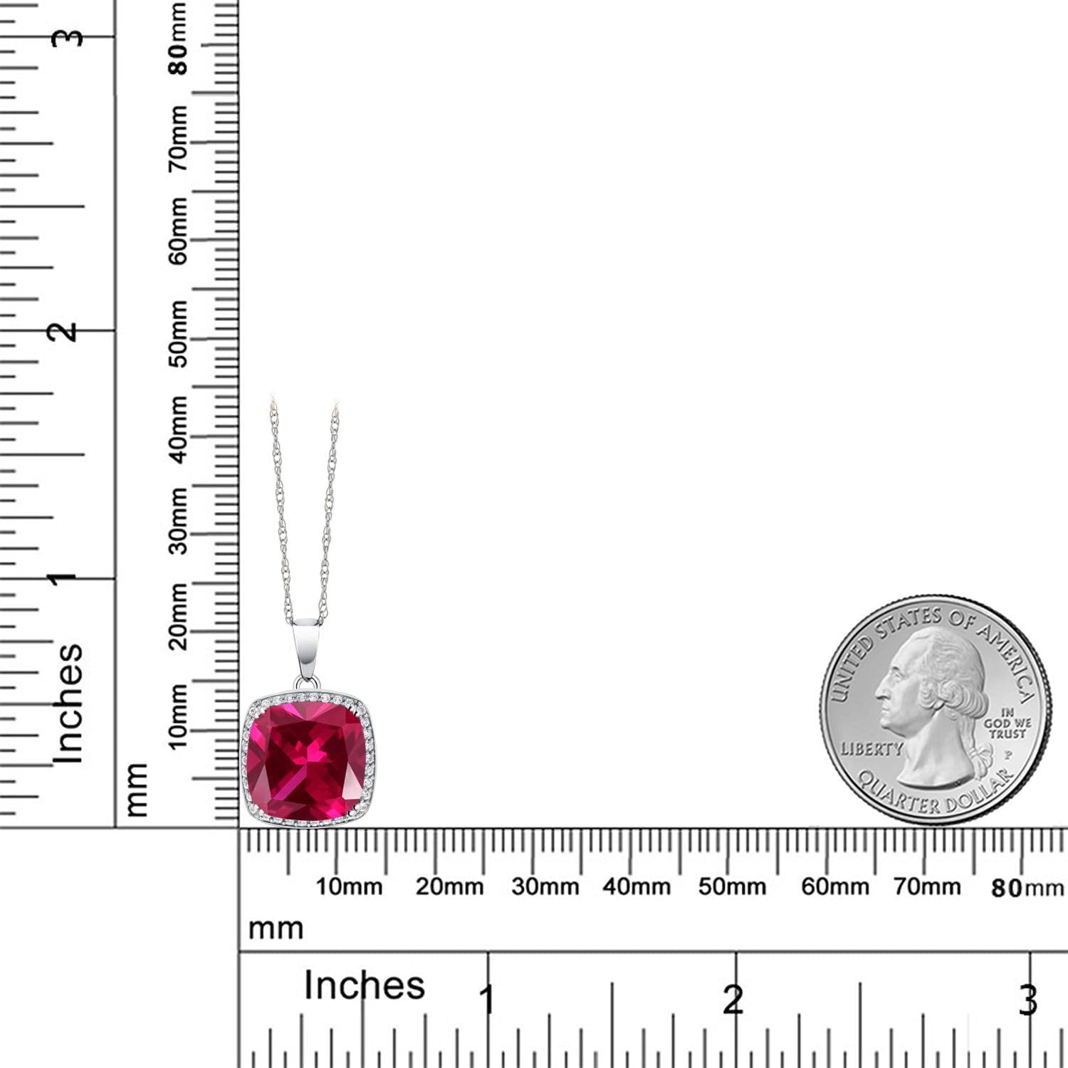 Gem Stone King 10K White Gold Customized and Personalized Cushion Cut 12MM Gemstone Birthstone and White Created Sapphire Pendant Necklace For Women with 18 Inch Chain - Image 3