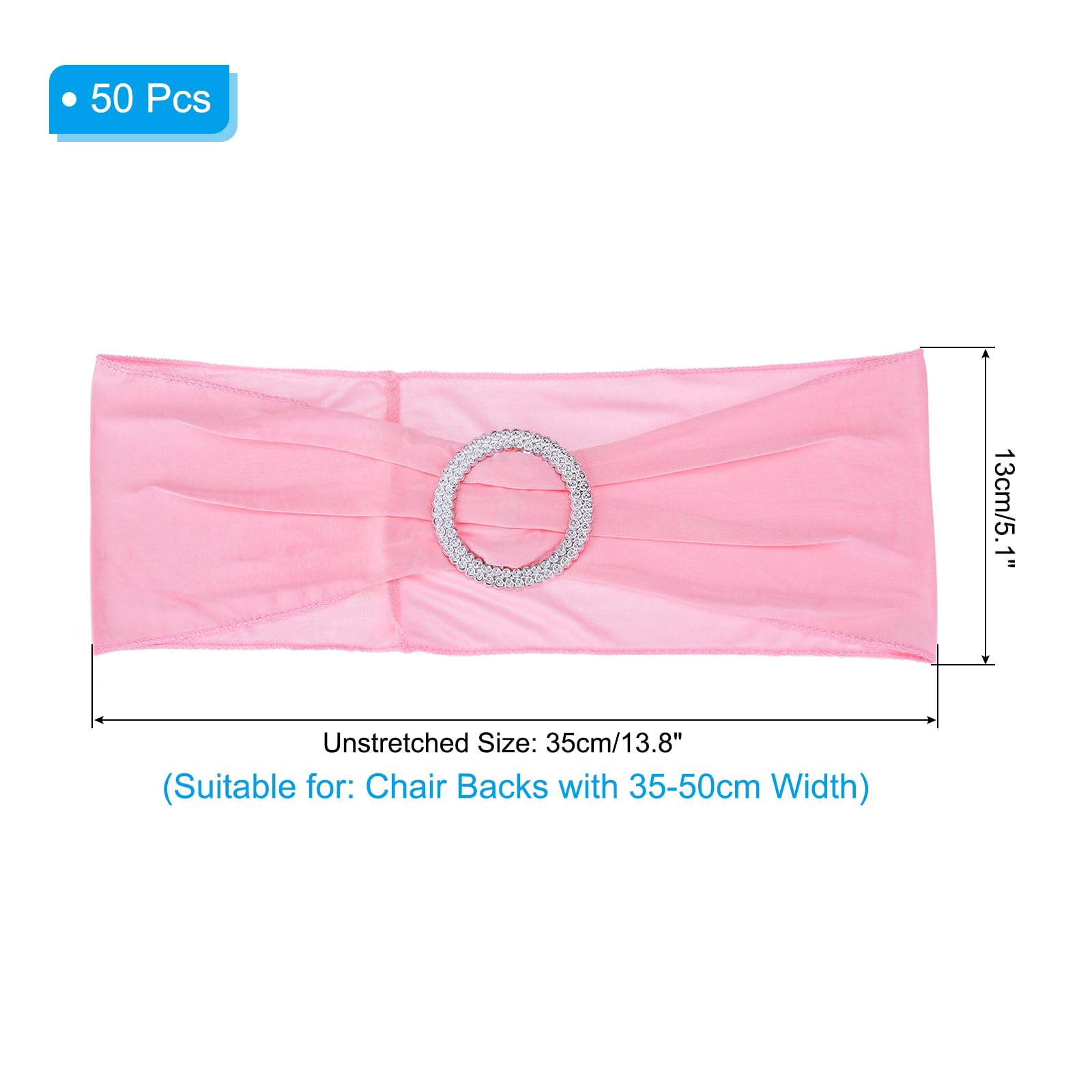PATIKIL 14"x5" Stretch Chair Sashes Bows, 50 Pack Elastic Chair Bands Sashes with Buckle Slider for Wedding Banquet Decorations Pink - Image 2