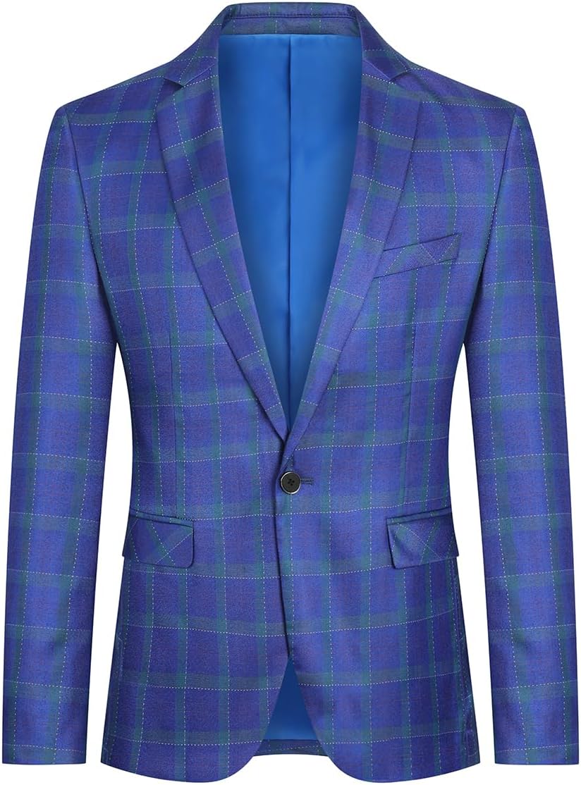 Boyland Men’s Casual Suit Blazer Jackets Lightweight One Button Sport Coats Plaid Blazer