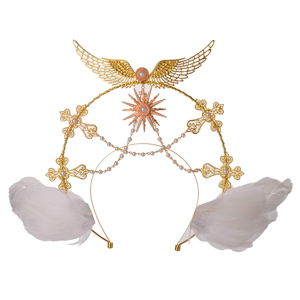 BLESSUME Halo Crown Mary Goddess Headband Women Halloween Costume Headpiece (Gold and White) โ image 1