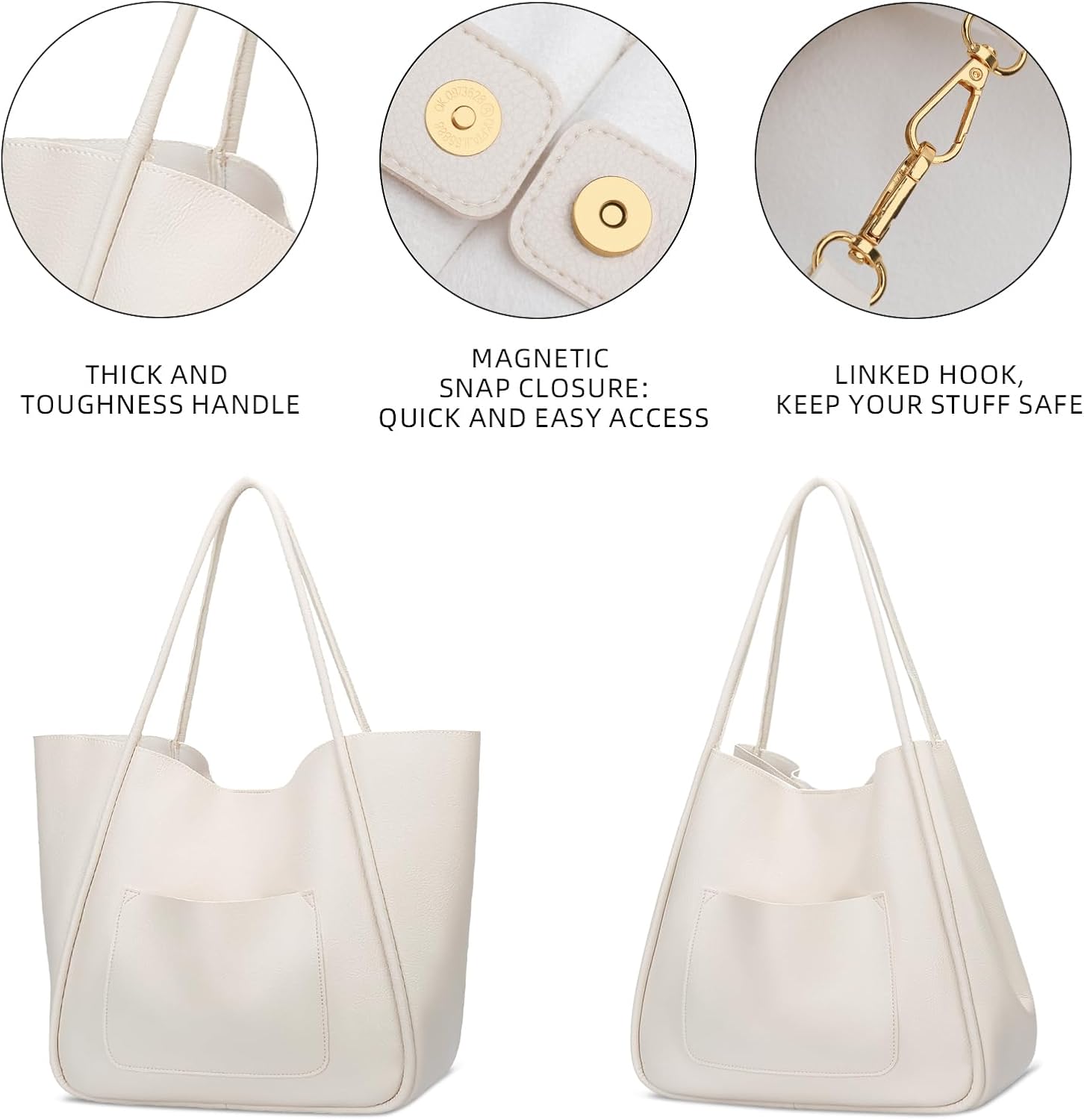 KKXIU Tote Bag for Women Vegan Leather Shoulder Purse Large Capacity Travel Bag - Image 4